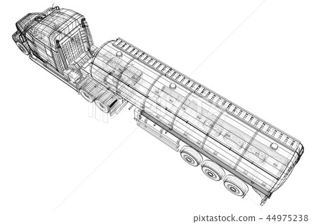 Large truck tanker with trailer. Isolated on grey background. Tracing illustration of 3d. EPS 10 44975238