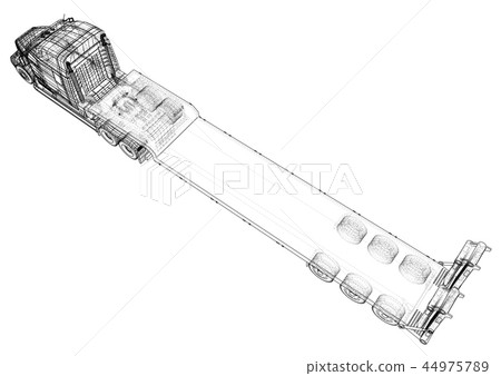 Low bed Truck Trailer. Wire-frame. EPS10 format. Vector rendering of 3d Low bed Truck Trailer. Wire-frame. EPS10 format. Vector rendering of 3d 44975789