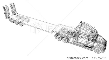 Model trailer truck. Wire-frame. EPS10 format. Vector rendering of 3d Model trailer truck. Wire-frame. EPS10 format. Vector rendering of 3d 44975796