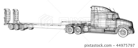Low bed Truck Trailer. Abstract drawing. Wire-frame. EPS10 format. Vector created of 3d. 44975797