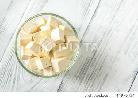 Cut tofu in the glass bowl 44976434