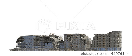 Ruined Buildings Isolated On White 3D Illustration Ruined Buildings Isolated On White 3D Illustration 44976544