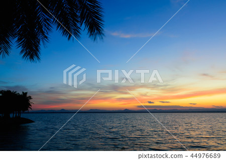 Sunset twilight on the beautiful lake 44976689