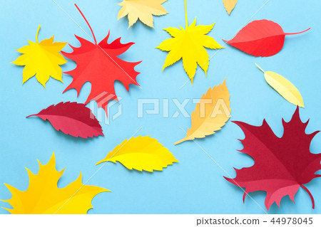 Autumn leaves on blue background. Autumn concept Autumn leaves on blue background. Autumn concept 44978045