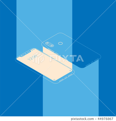 Realistic flat modern, two smart phone with color glow on light background. 44978867