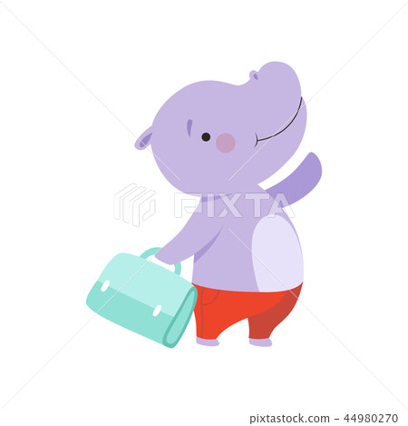 Cheerful tourist hippo with bag, cute animal cartoon character travelling on summer vacation vector Cheerful tourist hippo with bag, cute animal cartoon character travelling on summer vacation vector 44980270