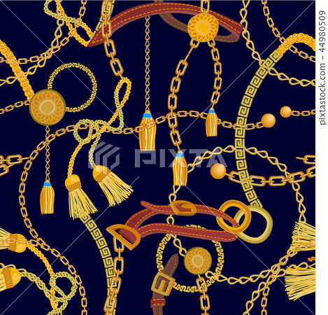 Luxurious print with chains, straps and brushes. Luxurious print with chains, straps and brushes. 44980509