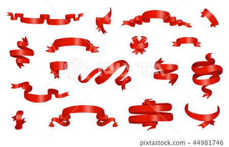Red glossy ribbon different banners set 44981746