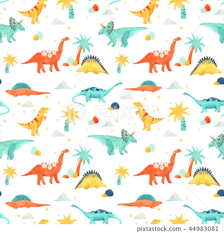 Watercolor dinosaur baby pattern 44983081