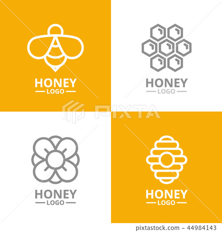 Set of retro vintage honey and bee, flower, honeycomb, hive logo or insignia, emblems, labels and 44984143