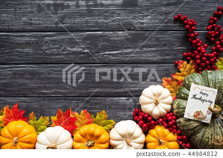 Top view of Autumn maple leaves with Pumpkin Top view of Autumn maple leaves with Pumpkin 44984812