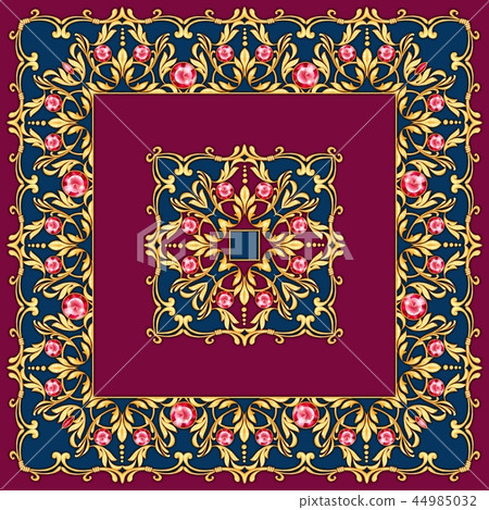 Square composition with golden scrolls and leaves Square composition with golden scrolls and leaves 44985032