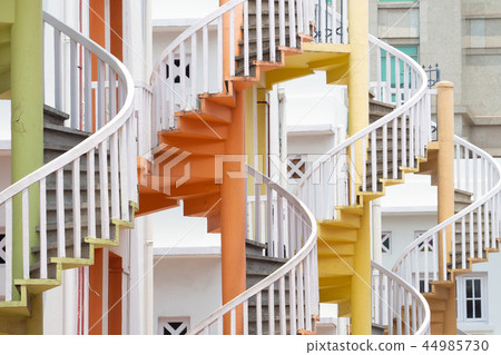 Colorful spiral stairs in Bugis, Singapore 44985730