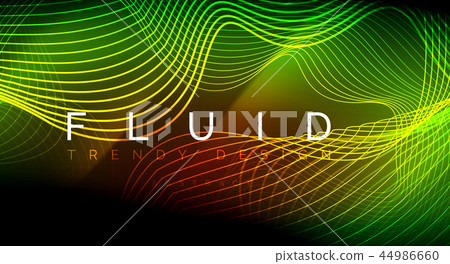Neon glowing fluid wave lines, magic energy space light concept, abstract background wallpaper Neon glowing fluid wave lines, magic energy space light concept, abstract background wallpaper 44986660