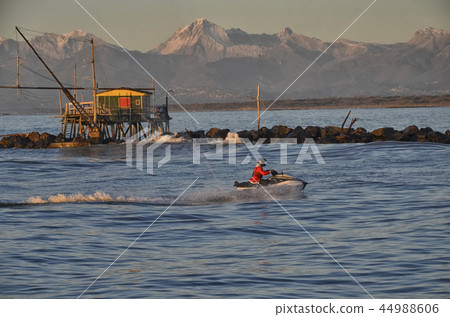View of Santa Claus driving a watercraft 44988606