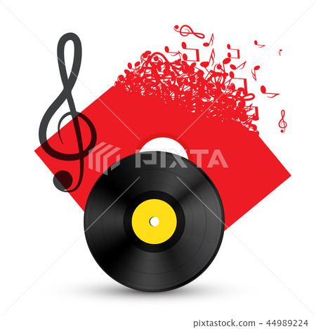 Treble Clef with Vinyl Record Disc Treble Clef with Vinyl Record Disc 44989224