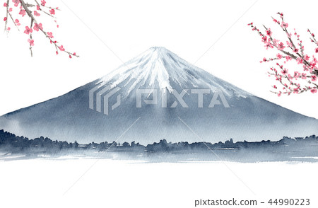 Plum blossom and Mt. Fuji sumi painting watercolor 44990223