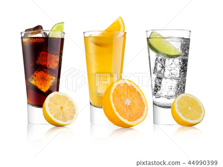 Glasses of cola and orange soda drink Glasses of cola and orange soda drink 44990399