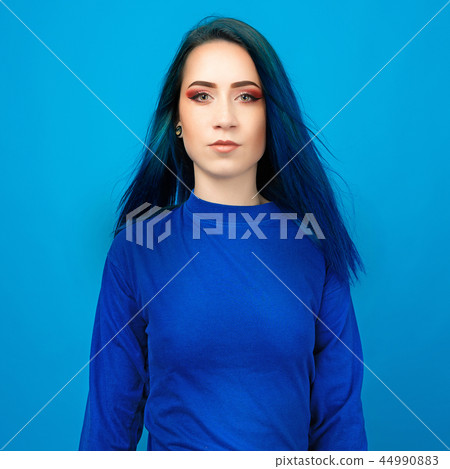 beauty portrait young girl with blue hair beauty portrait young girl with blue hair 44990883