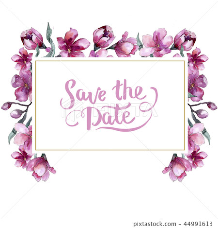 Watercolor bouquet of pink flower. Floral botanical flower. Frame border ornament square. 44991613