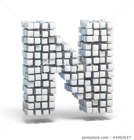 White voxel cubes font Letter N 3D White voxel cubes font Letter N 3D 44993637