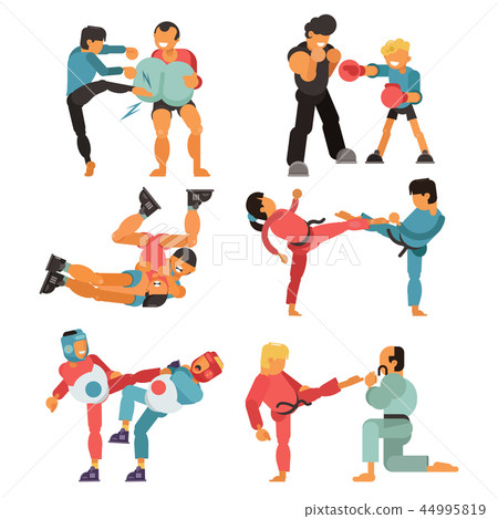 Martial art vector people character fighter training karate sport exercise and strong man fighting Martial art vector people character fighter training karate sport exercise and strong man fighting 44995819