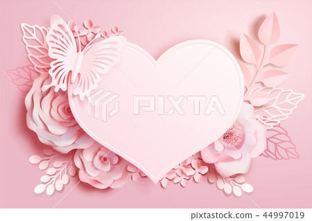 Heart and flower in paper art 44997019