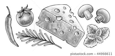 Engraved style food ingredients 44998611