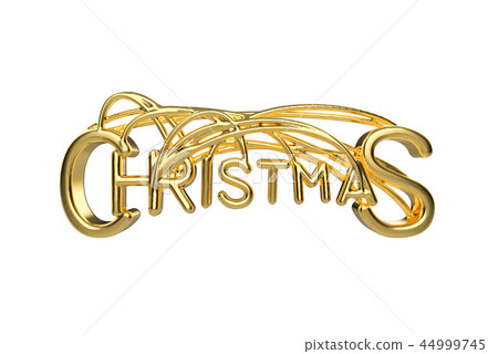 Christmas elegant golden lettering word with letters bound by strings isolated on white background 44999745