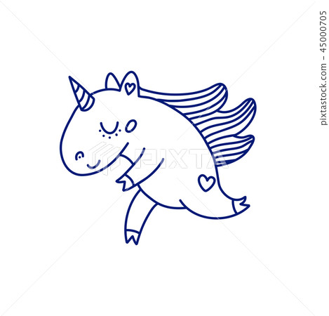 Blue linear unicorn on white background 45000705