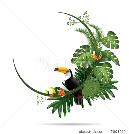 Exotic tropical leaf background in greeting. 45001911