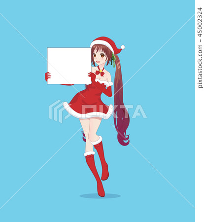 Japanese Asian woman holding white big sign board 45002324