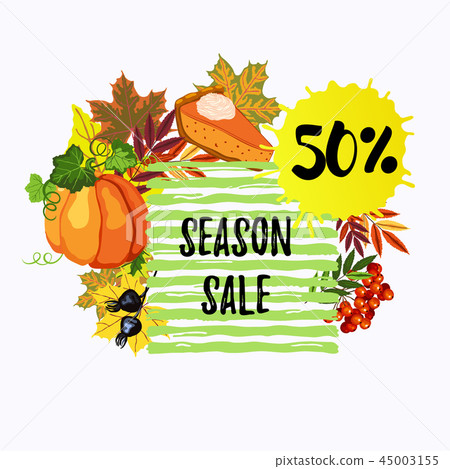 50% season sale banner with leaves pumpkin berries 50% season sale banner with leaves pumpkin berries 45003155