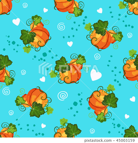 Seamless pattern with pumpkin and decorative heart 45003159