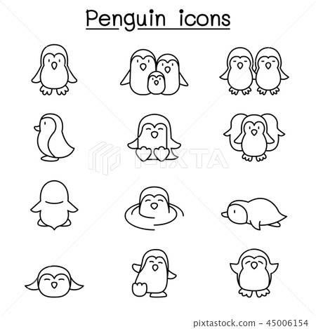 Penguin icon set in thin line style 45006154