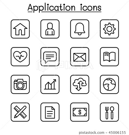 Application icon set in thin line style Application icon set in thin line style 45006155