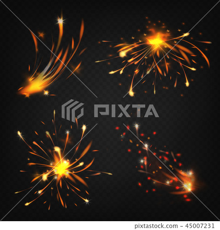 Vector realistic fireworks, sparks from welding, burning 45007231