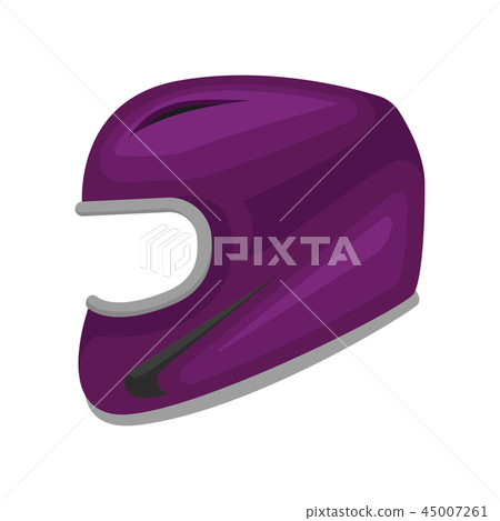 Purple motorcycle helmet. Protective headgear for motorcyclist. Professional hard hat for biker 45007261