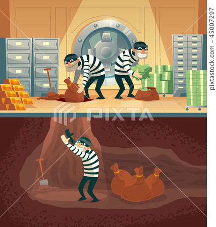 bank vault robbery by thieves, criminals 45007297