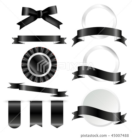 Black Ribbons, flag and labels Set isolated On White Background. Vector Illustration for your design 45007488