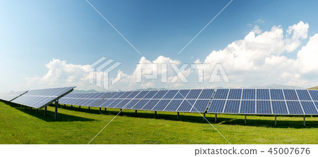 Panoramic view of solar panels, photovoltaics 45007676