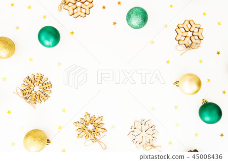 Frame with Christmas balls, wooden snowflake decor Frame with Christmas balls, wooden snowflake decor 45008436