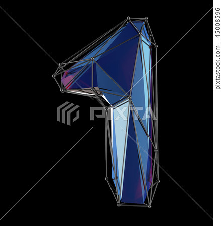 Low poly style number 1. Blue color isolated on black background. 3d Low poly style number 1. Blue color isolated on black background. 3d 45008596