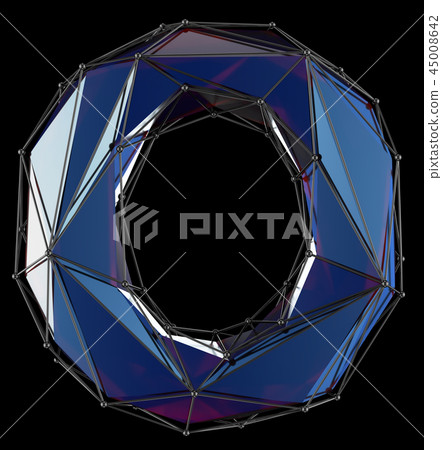 Capital latin letter O in low poly style blue color isolated on black background Capital latin letter O in low poly style blue color isolated on black background 45008642