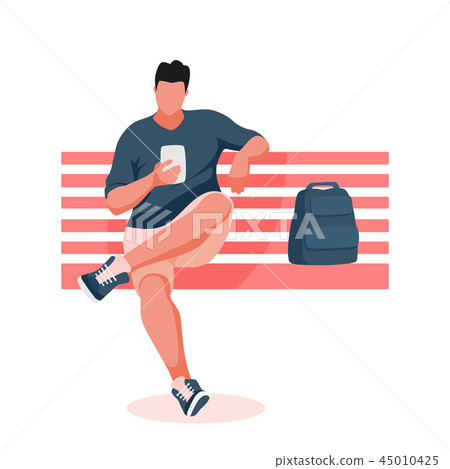 man sitting on a bench - Stock Illustration [45010425] - PIXTA