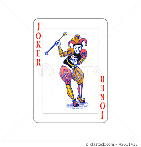 Bright colourful joker playing card on white 45011415