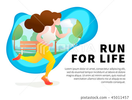 Young pretty girl run on urban park Young pretty girl run on urban park 45011457