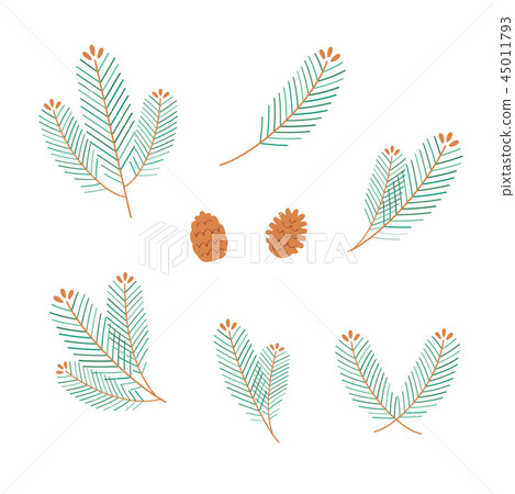 Illustration set of pine branches and pine cones - Stock Illustration ...