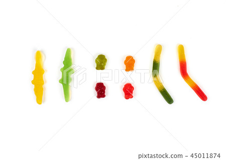 Different colorful jelly candy isolated on white background Different colorful jelly candy isolated on white background 45011874