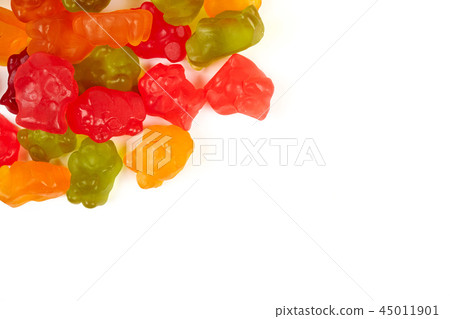Colorful eat gummy bears jelly candy, isolated on white background. 45011901